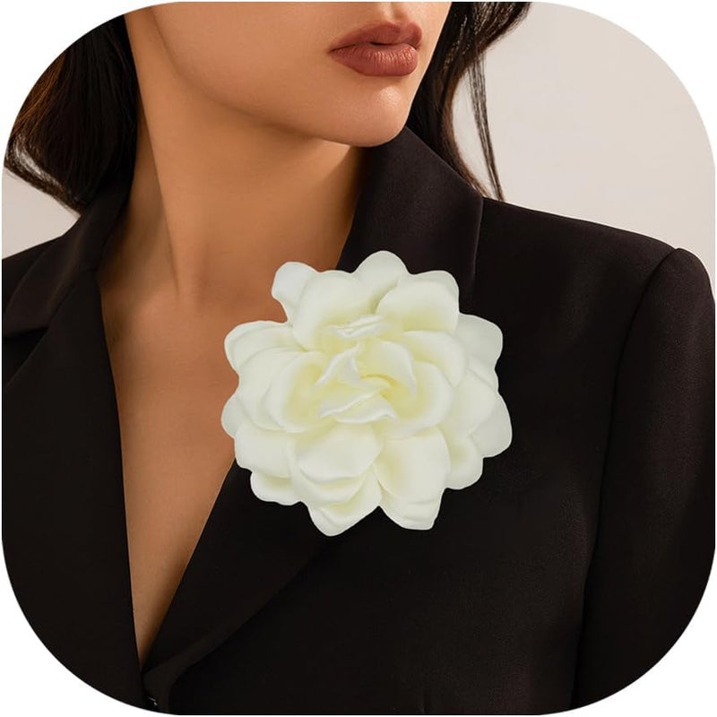 Decixde Satin Fabric Rose Flower Brooches - Handmade Floral Accessory for Wedding Party Dance Banquet Ceremony - Size: 4.72in - Image 1